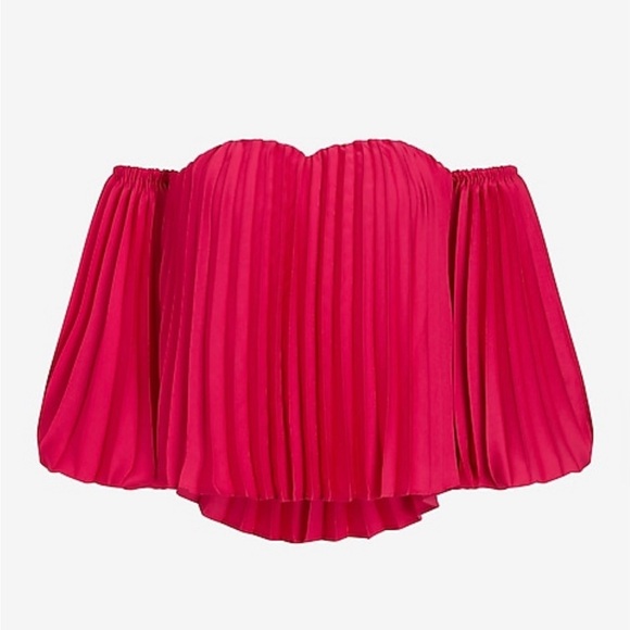 Women’s Express Pleated Off Should Balloon Sleeve Blouse - Picture 5 of 6